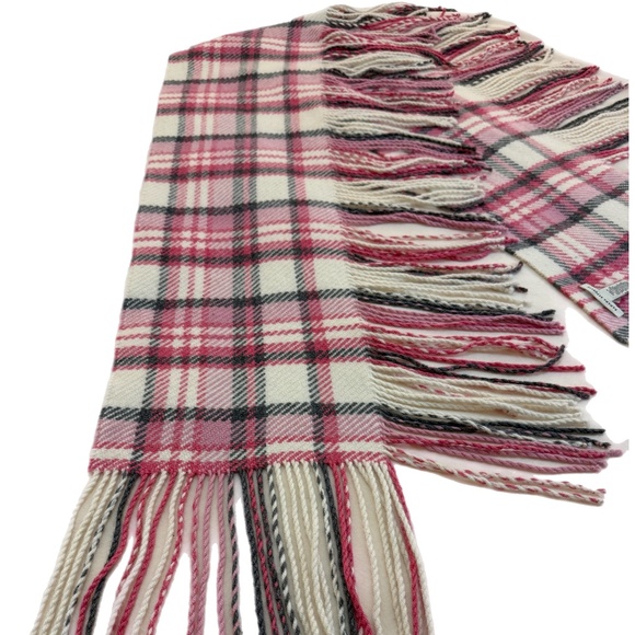 Banana Republic  Pink Tartan Wool-Blend Fringe Scarf – Long 70" Wrap - Picture 6 of 10